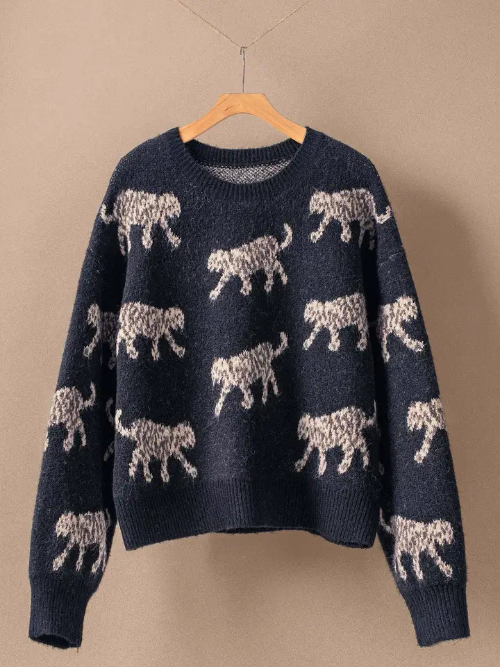 URBAN DAIZY LEOPARD KNIT CREWNECK