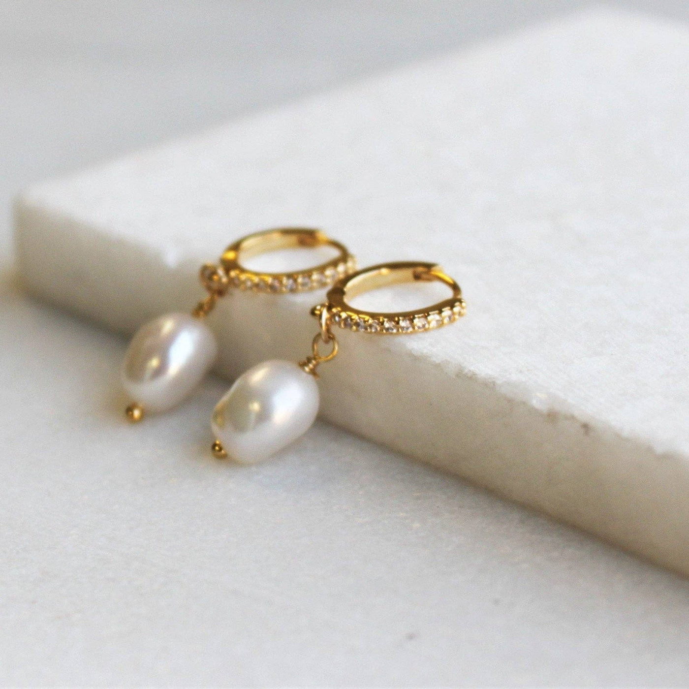 SILVER WREN ISA PEARL & CZ GOLD HOOPS