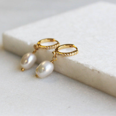 SILVER WREN ISA PEARL & CZ GOLD HOOPS