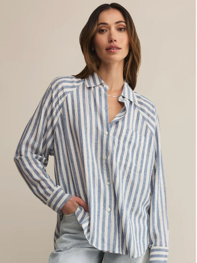 Z SUPPLY STRIPED LINEN BUTTON UP TOP