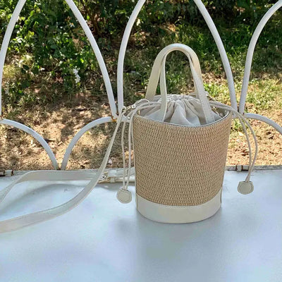 PRETTY PERSUASIONS STRAW BUCKET HANDBAG