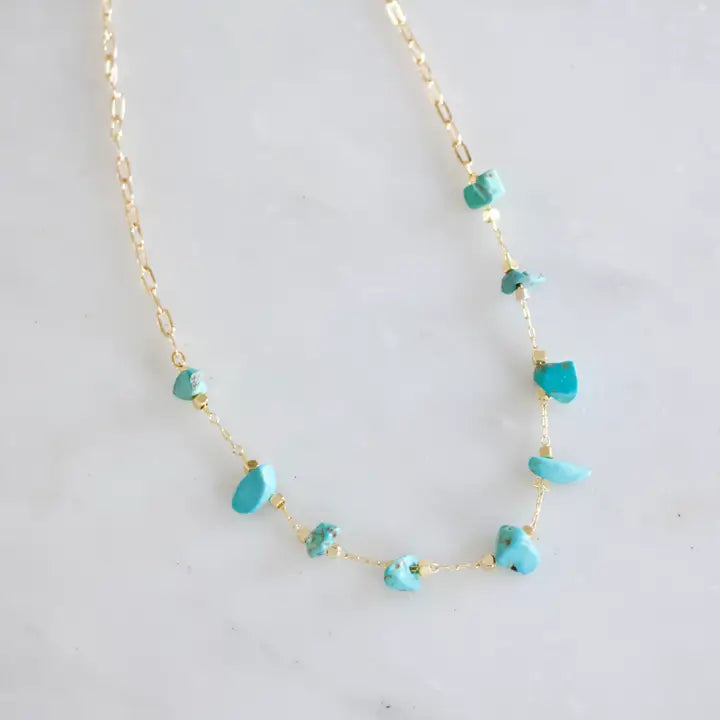 MESA BLUE TURQUOISE NUGGET PAPERCLIP NECKLACE