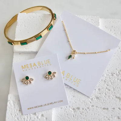 MESA BLUE MINI PEARL & EMERALD DROP NECKLACE