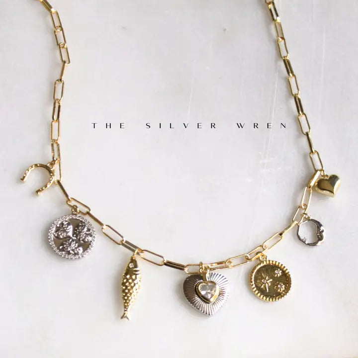 SILVER WREN 2 TONE MULTI CHARM NECKLACE