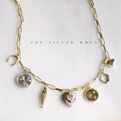 SILVER WREN 2 TONE MULTI CHARM NECKLACE