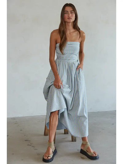 STRIPED FLARE MAXI DRESS