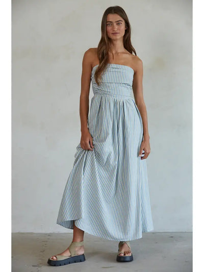 STRIPED FLARE MAXI DRESS