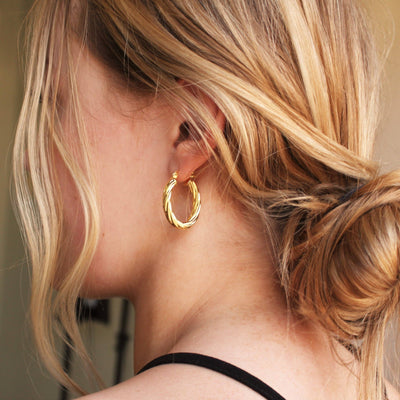 SILVER WREN OVAL CHUNKY GOLD HOOPS