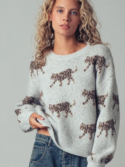 URBAN DAIZY LEOPARD KNIT CREWNECK