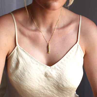 SILVER WREN GOLD CZ FISH PENDANT NECKLACE