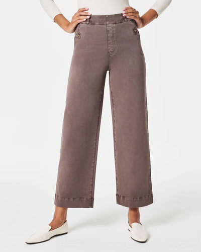 STRETCH TWILL CROP WIDE LEG PANTS