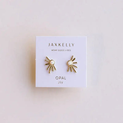 JAXKELLY SUNRAY WHITE OPAL GOLD EARRINGS