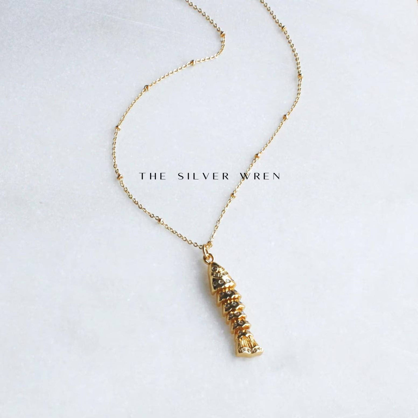 SILVER WREN GOLD CZ FISH PENDANT NECKLACE