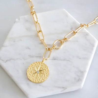 MESA BLUE CZ COIN PAPERCLIP NECKLACE