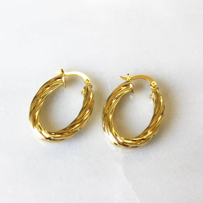 SILVER WREN OVAL CHUNKY GOLD HOOPS