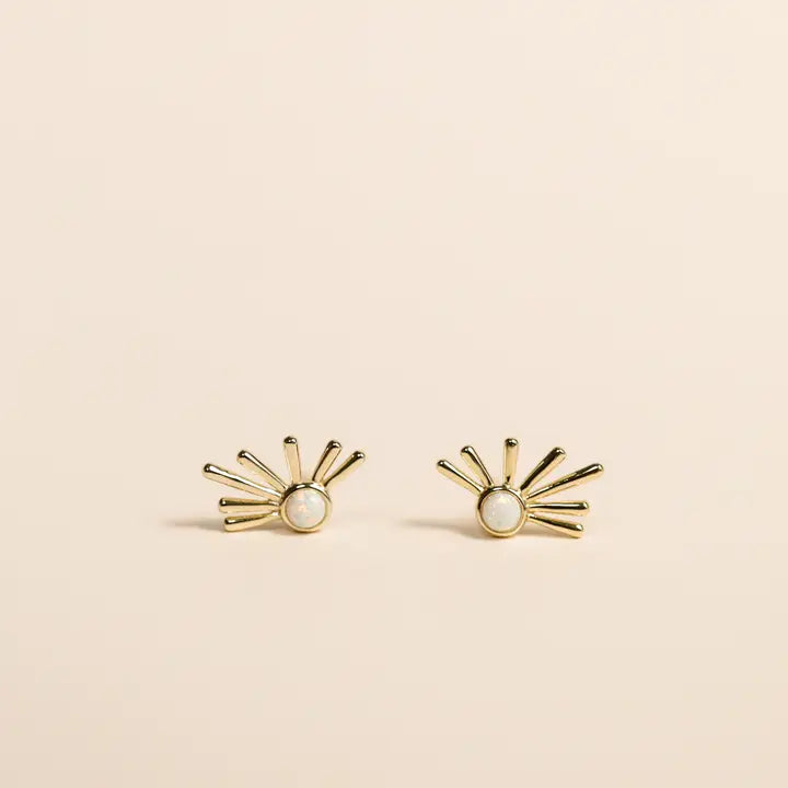 JAXKELLY SUNRAY WHITE OPAL GOLD EARRINGS