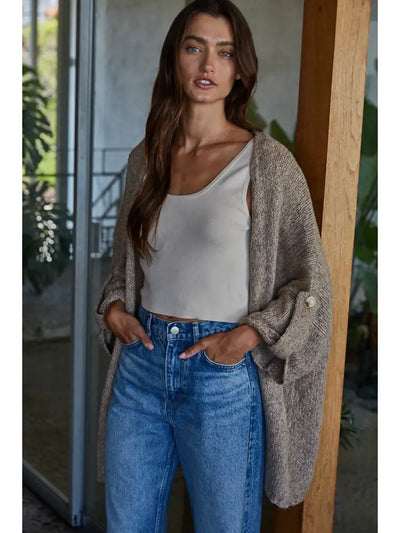 BY TOGETHER 3/4 SLV OPEN FRONT CARDIGAN