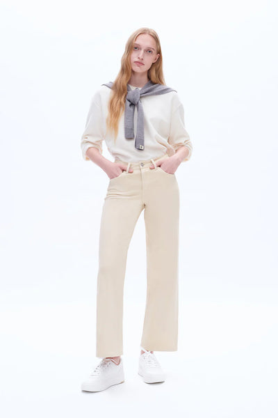 BAYEAS HIGH RISE WIDE LEG TWILL PANTS