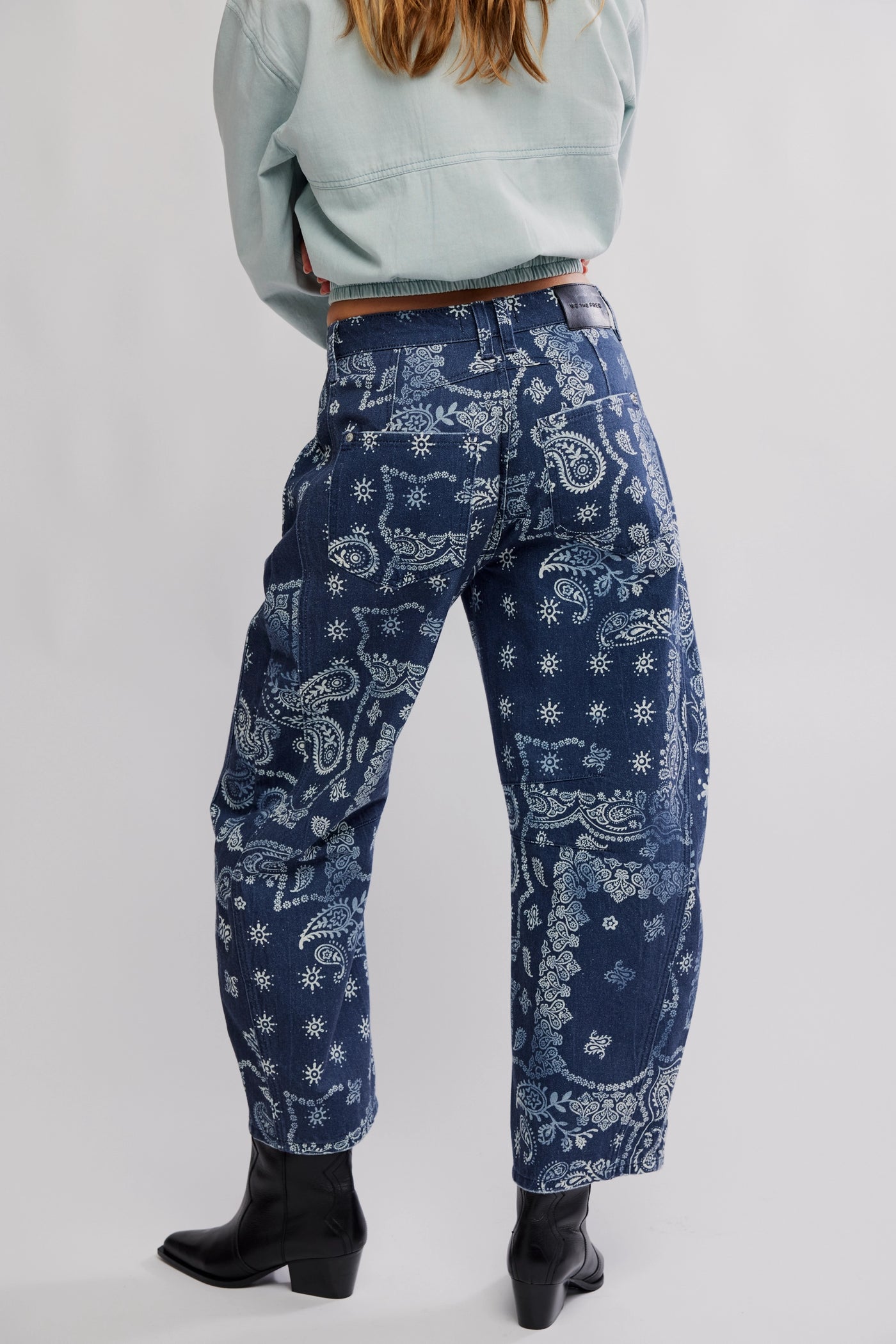 FREE PEOPLE GOOD LUCK PRINTED BARREL JEAN