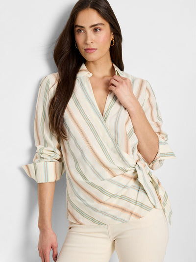 NIC + ZOE STRIPED WEEKLY WRAP WOVEN TOP