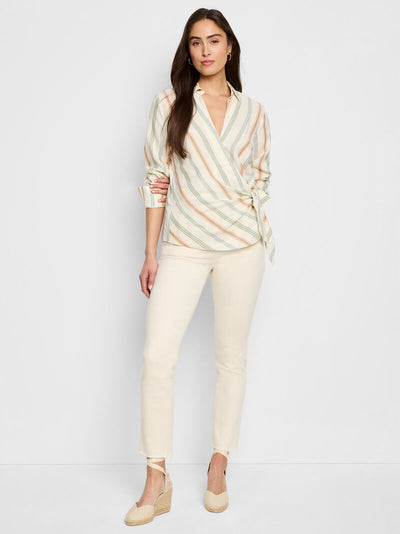 NIC + ZOE STRIPED WEEKLY WRAP WOVEN TOP