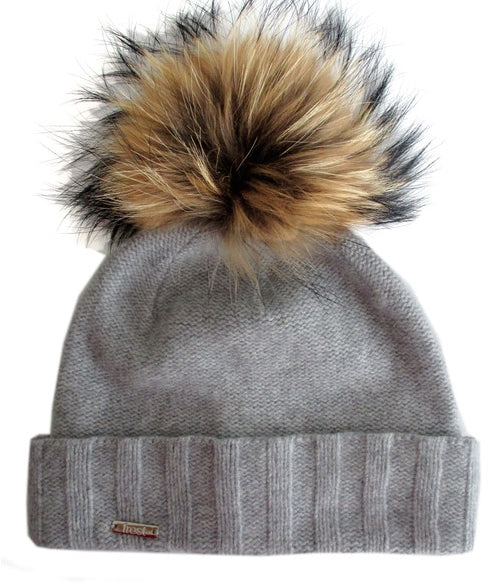 FROST CASHMERE HAT W/RACOON FUR POM