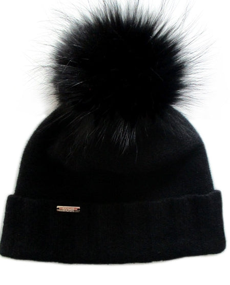 FROST CASHMERE HAT W/RACOON FUR POM