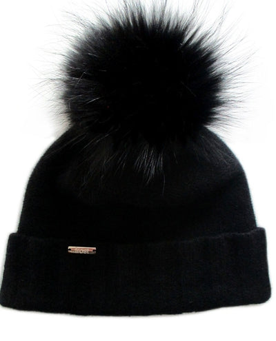 FROST CASHMERE HAT W/RACOON FUR POM