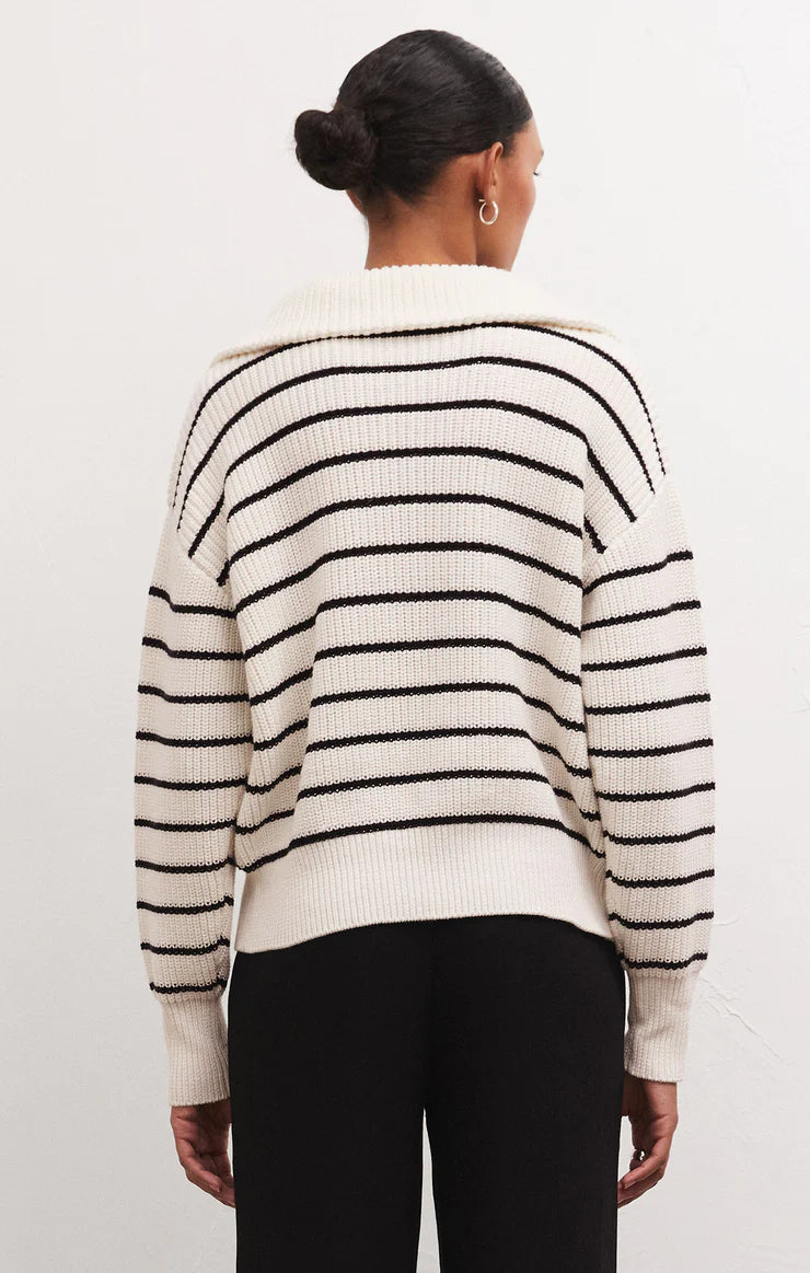 VILLA HALF ZIP STRIPE SWEATER