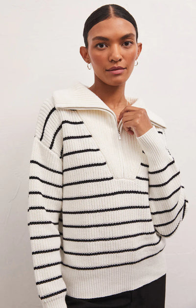 VILLA HALF ZIP STRIPE SWEATER