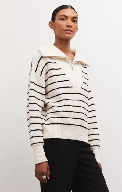 VILLA HALF ZIP STRIPE SWEATER