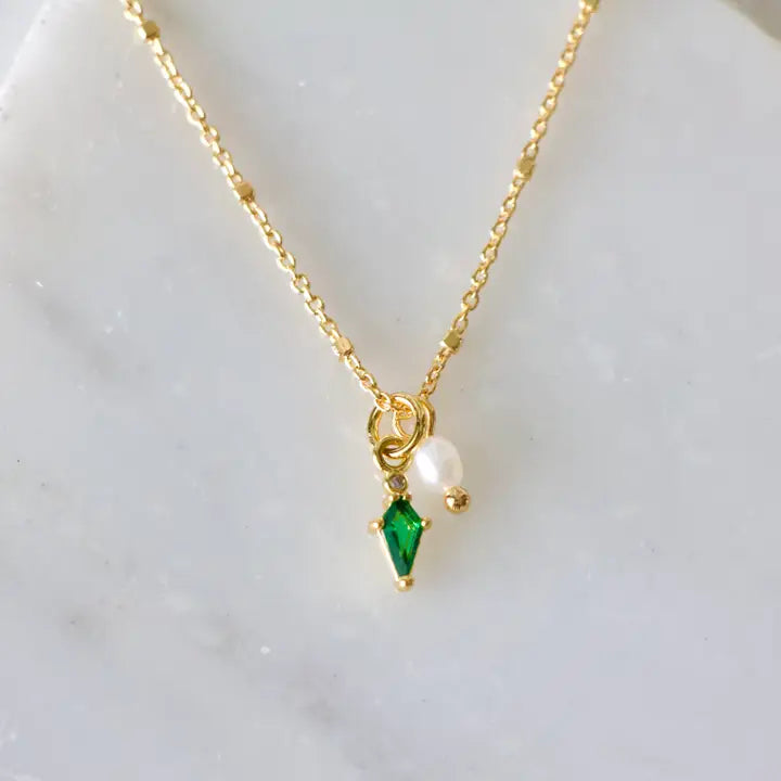 MESA BLUE MINI PEARL & EMERALD DROP NECKLACE