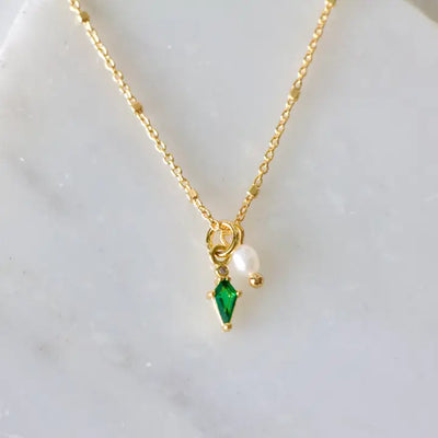 MESA BLUE MINI PEARL & EMERALD DROP NECKLACE