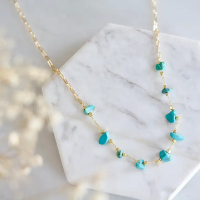 MESA BLUE TURQUOISE NUGGET PAPERCLIP NECKLACE