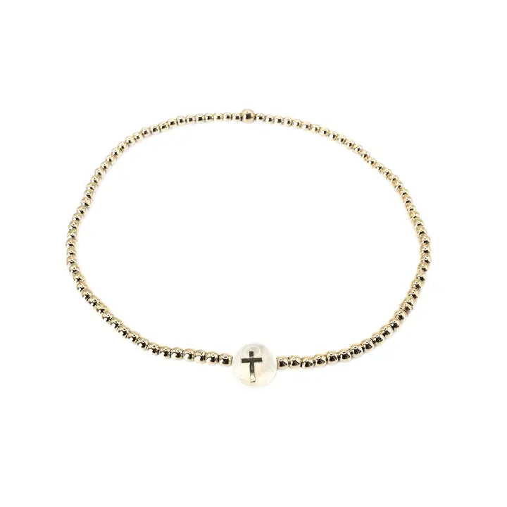 ERIN GRAY CROSS PEARL CHARM WATERPROOF BRACELET