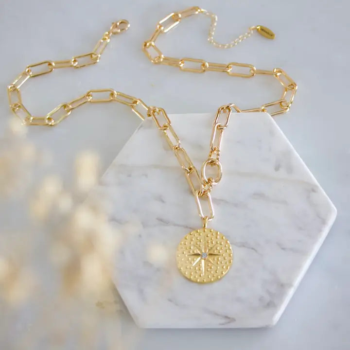 MESA BLUE CZ COIN PAPERCLIP NECKLACE