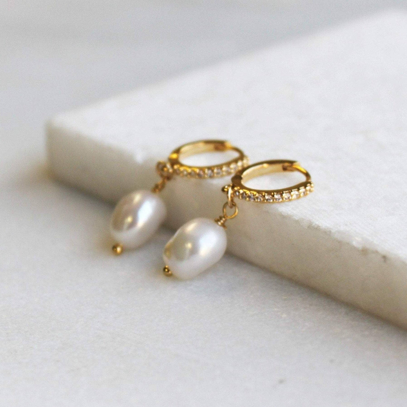 SILVER WREN ISA PEARL & CZ GOLD HOOPS