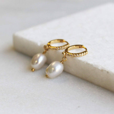 SILVER WREN ISA PEARL & CZ GOLD HOOPS