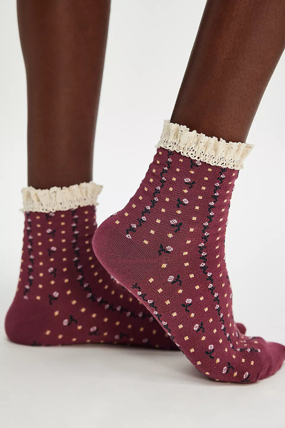 ROSEBUD WAFFLE KNIT ANKLE SOCKS