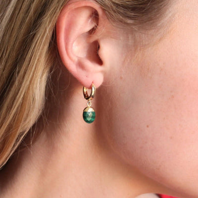 SILVER WREN MALACHITE HUGGIE HOOPS