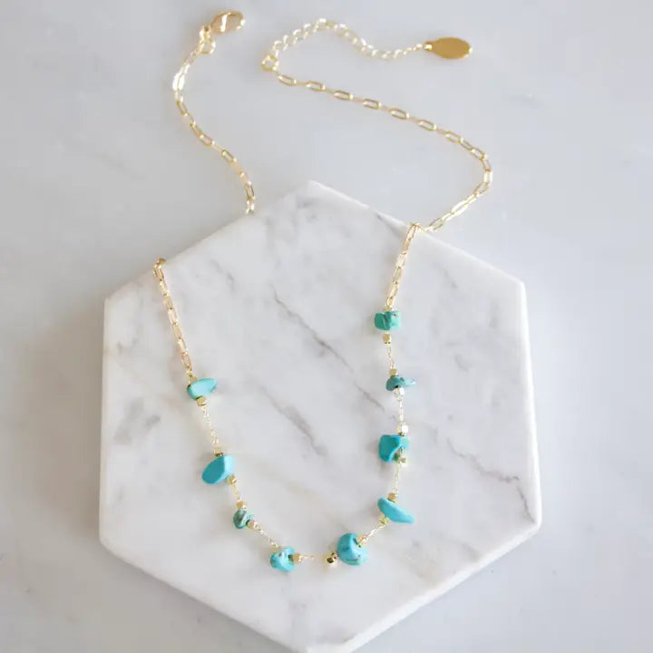 MESA BLUE TURQUOISE NUGGET PAPERCLIP NECKLACE