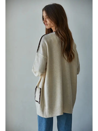 BY TOGETHER CONTRAST STITCH OPEN CARDIGAN