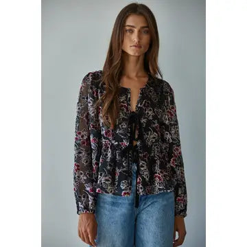 BY TOGETHER VELVET FLORAL BLOUSE